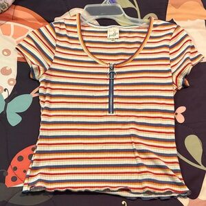Belle Du Jour Colorful Striped Short Sleeve Top